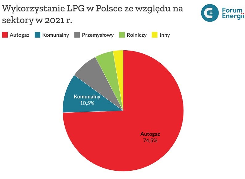 Wykorzystanie LPG w Polsce w podziale na sektory w 2021 r. - wykres