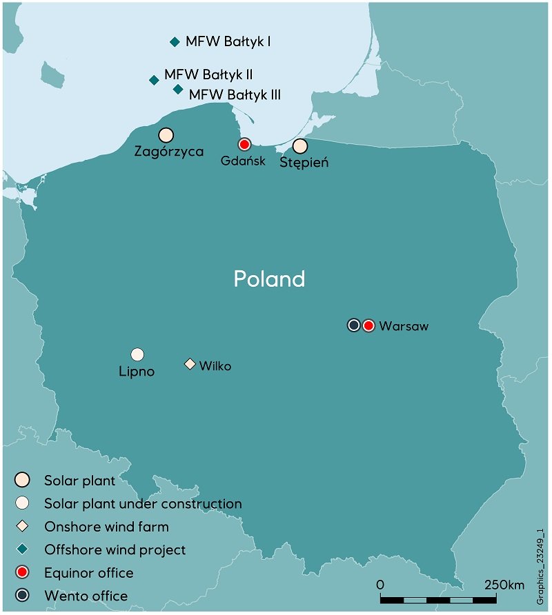 Mapa inwestycji koncernu Equinor w Polsce
