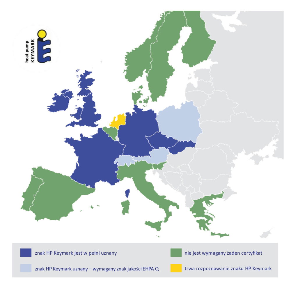 mapa - Rozpoznawalność znaku HP Keymark w Europie