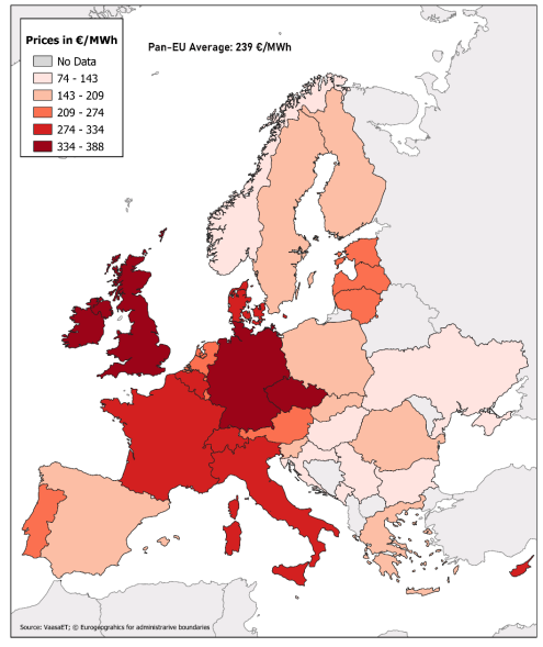 Średnie detaliczne ceny energii elektrycznej dla gospodarstw domowych w Europie w II kwartale 2024 r. Źródło: Komisja Europejska. 