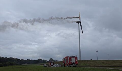 Pożar turbiny wiatrowej w woj. zachodniopomorskim