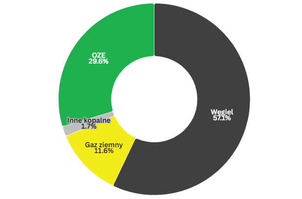 Struktura generacji energii elektrycznej w Polsce w 2024. 