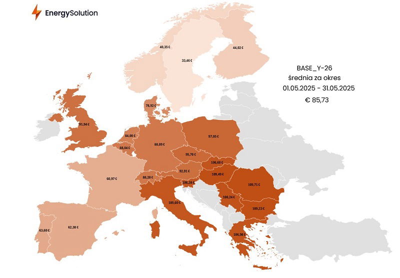 Mapa: Średnia cena BASE Y-26 w maju 2025 r.