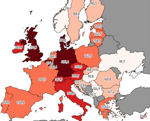 Średnie ceny energii elektrycznej dla gospodarstw domowych w Unii Europejskiej w pierwszym kwartale 2025. Źródło: Quarterly report on European electricity markets, Komisja Europejska