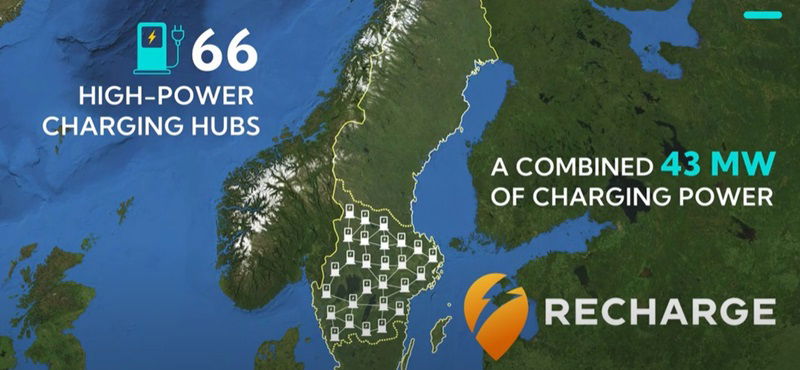 Mapa stacji ładowania uczestniczących w wirtualnej elektrowni. Źródło: Recharge, Youtube