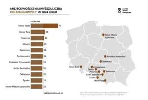 Miejscowości z najwyższą liczbą dni smogowych w 2024 r. Miejscowości z najwyższą liczbą dni smogowych w 2024 r.