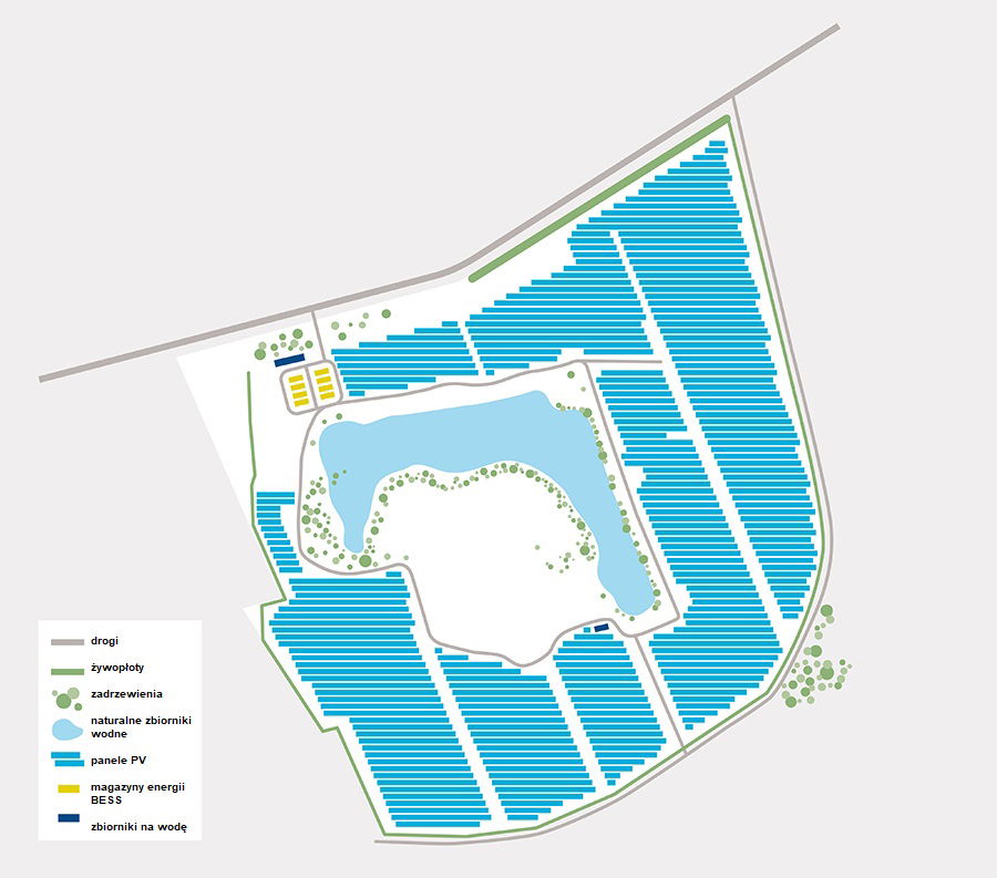 Mapa poglądowa rozlokowania poszczególnych elementów elektrowni hybrydowej w Zerbst. Źródło: Statkraft