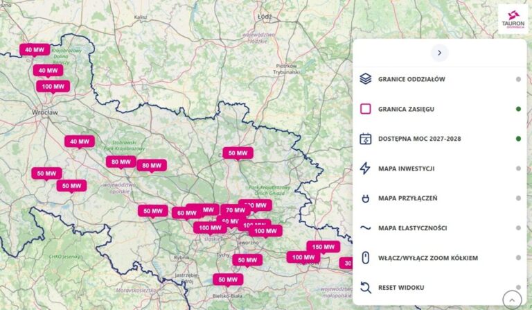 Tauron uruchomił mapę z dostępnymi mocami przyłączeniowymi