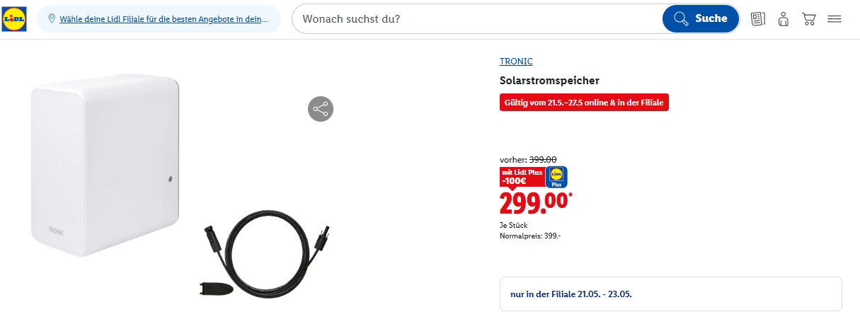 Oferta magazynu energii na niemieckiej stronie Lidl Oferta magazynu energii na niemieckiej stronie Lidl