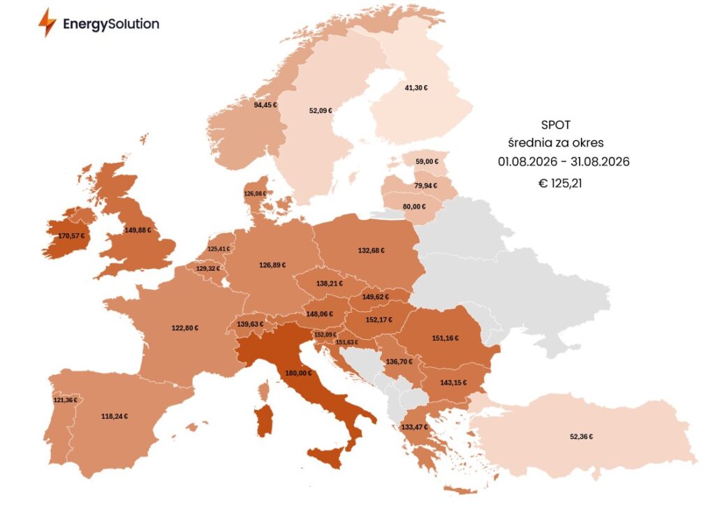 Mapa cen na rynku SPOT w Europie